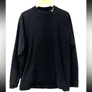Vintage NIKE Big Swoosh Mock Neck Long Sleeve Shirt Black L USA Made 90s Minimal